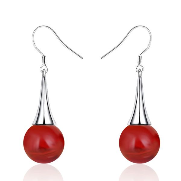 

tassel long imitation silver earrings women's natural red agate beads earrings korean version 925 ear hook, Golden;silver