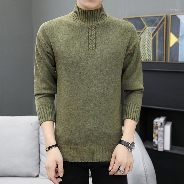 

half turtleneck sweater men solid twist knitwear pullovers 2020 autumn korean trend soft casual slim fit mens jumpers sweatwers1, White;black