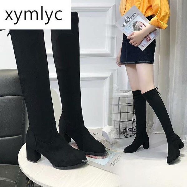 

2020 women casual over the knee boots shoes winter women female round toe platform high heels pumps warm snow boots shoes mujer, Black