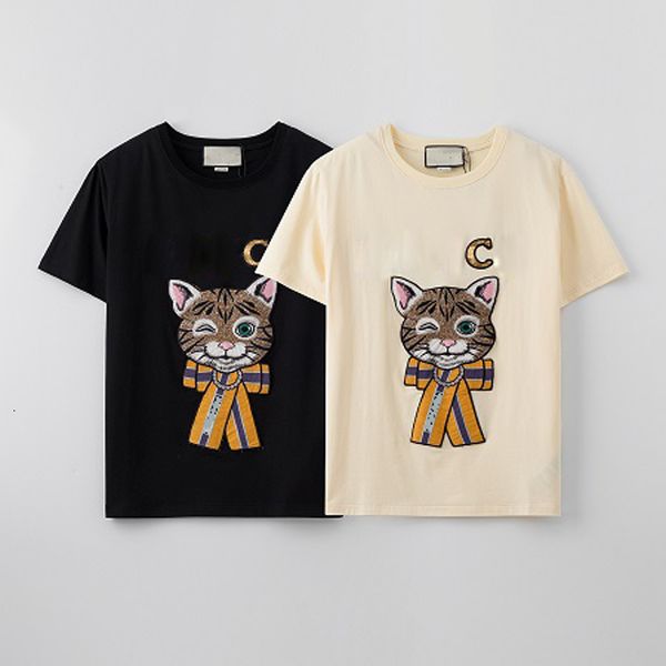 

womens sequins t-shirts girls cartoon cat print women casual outdoor t-shirt youth fashion clothing fashion tee shirts, White