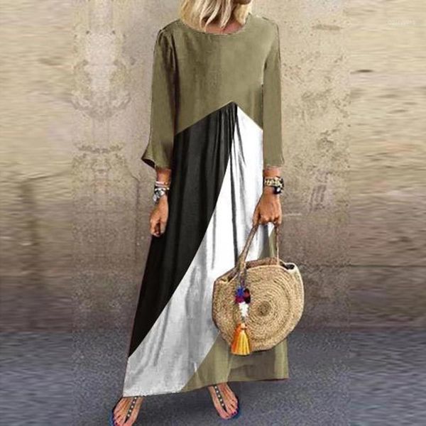 

casual dresses autumn dress 2021 women fashion bohemian print spliced plus size 2xl boho beach evening party long maxi vestidos1, Black;gray