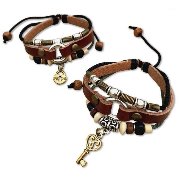 

couples bracelet leather his and hers bracelet lock and key lover's friendship1, Golden;silver