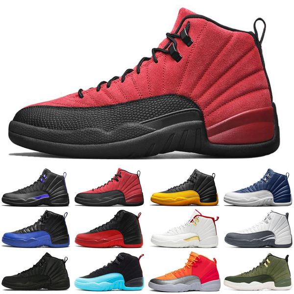 

jumpman 12 12s men basketball shoes taxi game royal flu game bulls black white mens trainers sports sneakers size 7-13