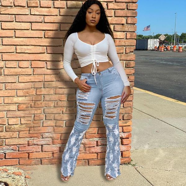 

women's jeans high waist for women summer full length ripped woman 2021 fashion classic skinny female, Blue