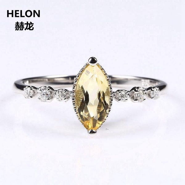 

cluster rings solid 14k white gold 4x8mm marquise cut natural citrine wedding ring classical si/h real diamonds women engagement fine jewelr, Golden;silver