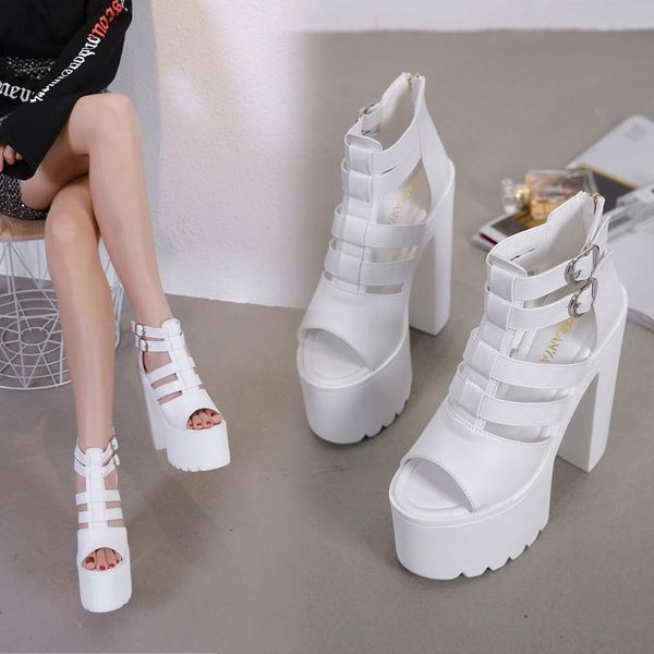 

sandals devil's2021 waterproof table heel shoes 16cm super coarse and jitter network red ins fairy tiktok high rome blank, Black