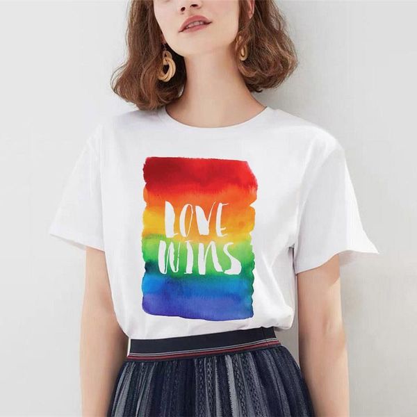 

lgbt t shirt love wins women t shirt gay love is love women rainbow t-shirt kawaii streetwear femme tees, White