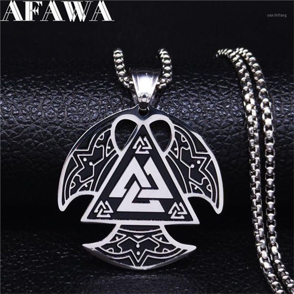 

afawa nordic viking stainless steel ax necklace for men silver color big necklaces & pendants jewelry gargantilla n4022s021
