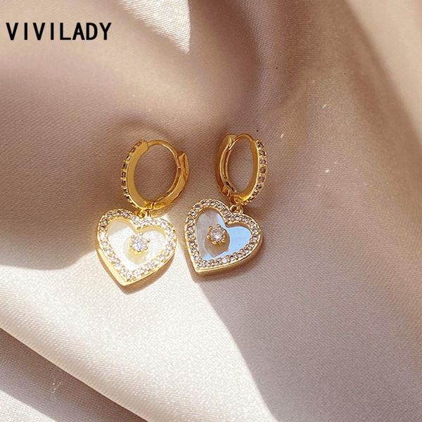 

hoop & huggie vivilady romantic chic acrylic heart pendant women earrings trendy zircon cute for female party jewelry brincos gift, Golden;silver