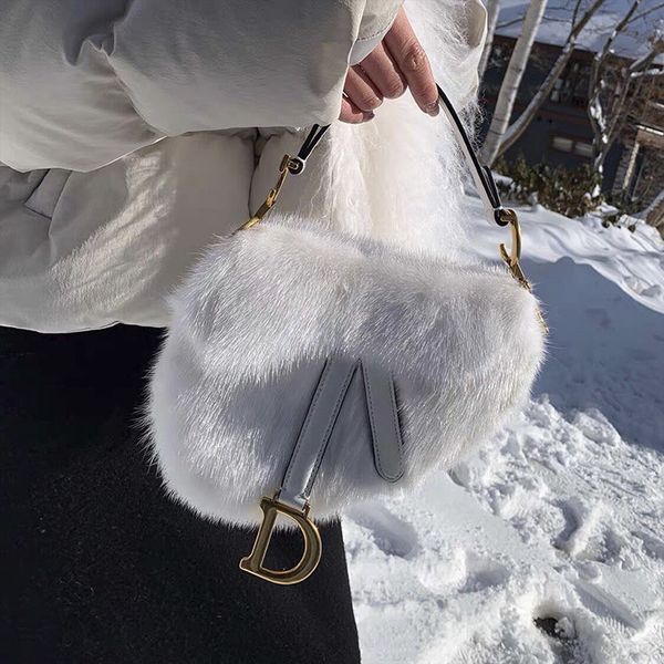 

saddle women's cross carry new fashion winter net red same white mink hair d portable shoulder bag