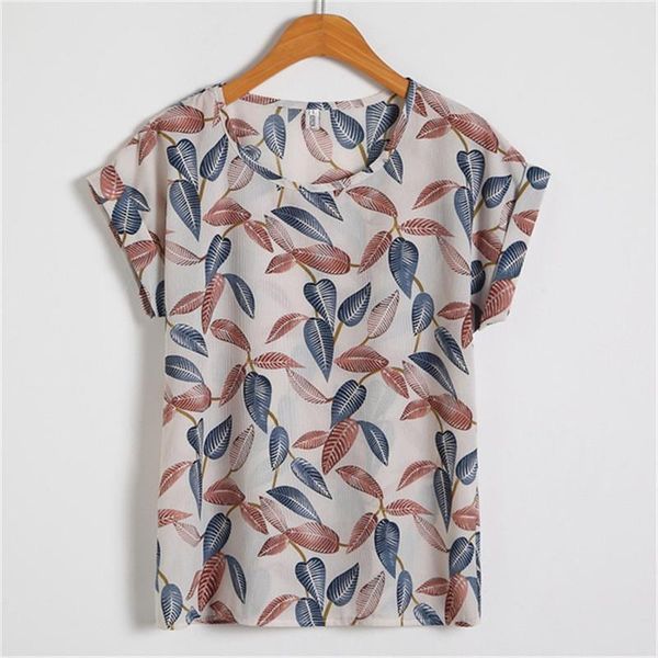 

new cute women summer multicolor chiffon blouse print o neck summer short sleeve shirt drop shipping, White