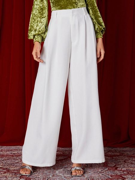 

plicated detail wide leg pants v8dn#, Black;white