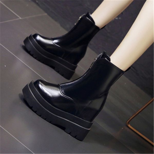 

2021 new female black winter white snow warm ten inches hide heels high fashion boots autumn front zip shoes w70c