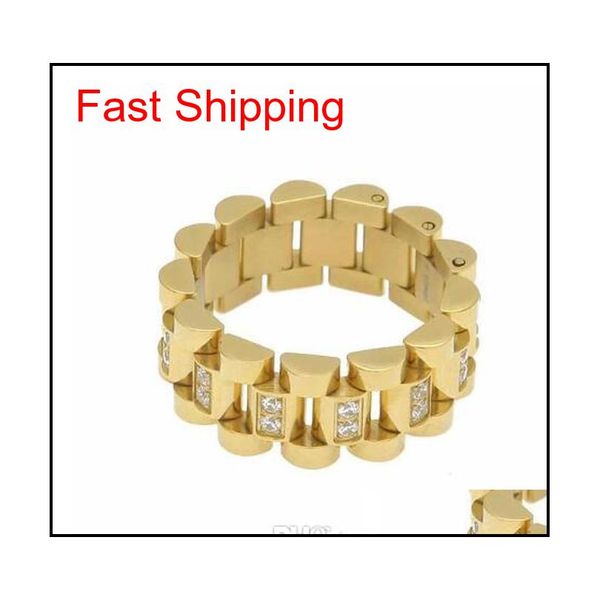 

luxury gold color chain design metal men's finger ring modern micro pave cz stone ring punk jewelry hip ho tab41