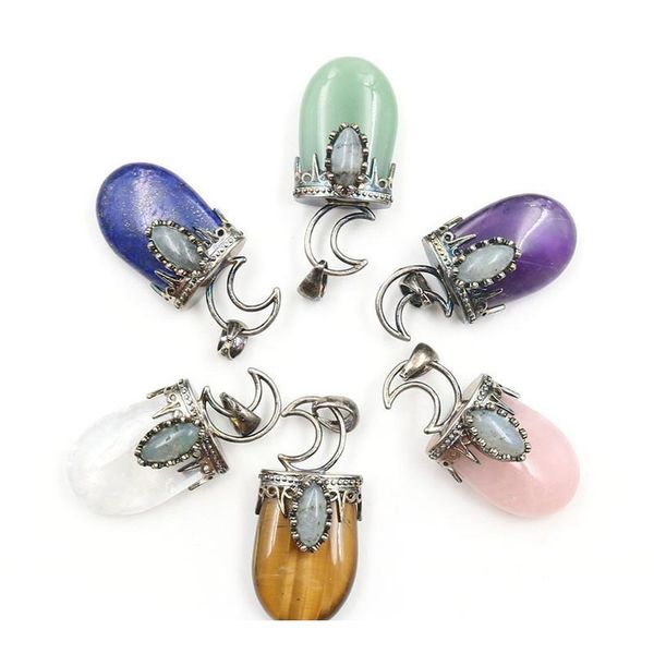 

natural stone crown half moon vintage necklaces antique amethysts pendant necklace women men healing jewelry jlledt, Black