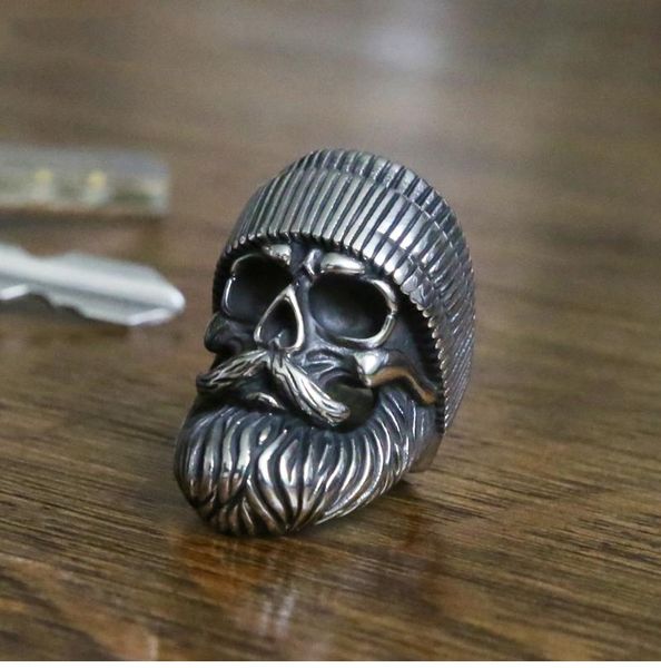 

personality rock punk hippie big beard skull ring stainless steel men's skull biker rings male hip hop jewelry gift for him, Golden;silver