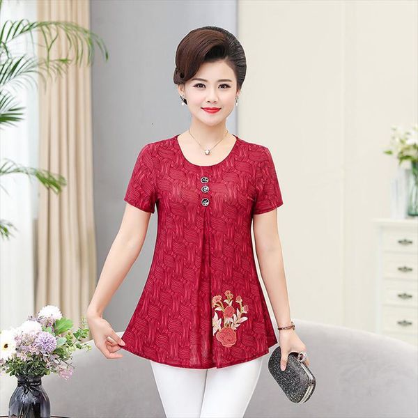 

2021 new summer middle aaged women short sleeve fashion chiffon blouse female loose o neck elastic plus size 4xl shirt w55, White