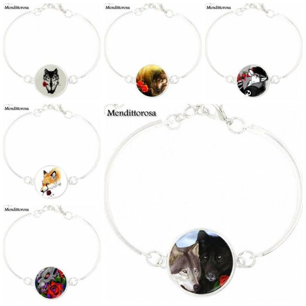 

for gift silver plated glass bracelet bangles wolf with rose flower, Golden;silver