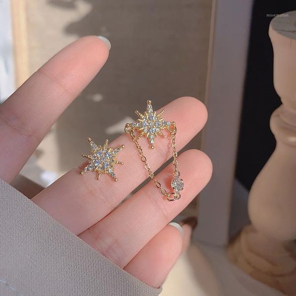 

qx-eh010 fashion asymmetrical mango star tassel earrings for women1, Golden;silver