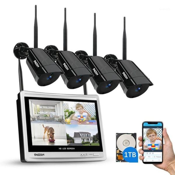 

tmezon 4ch 1080p wireless surveillance system 12 inch led screen wifi nvr 2mp outdoor night vision security camera system1
