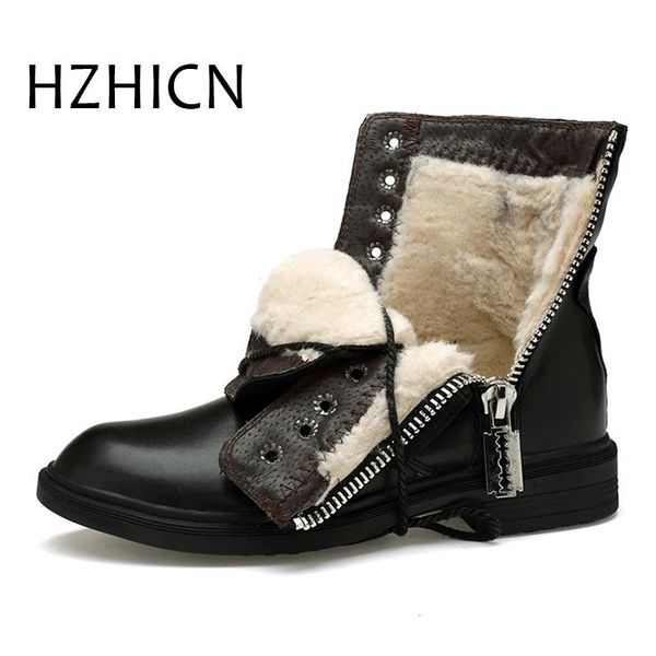 

couple shoes plus size 36-46 snow boots for men winter new genuine leather shoes short plush fashion martin boots, Black