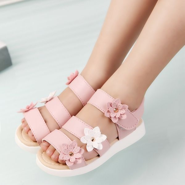 

cozulma summer style children sandals girls princess beautiful flower shoes kids flat sandals baby girls roman shoes y200619, Black;red