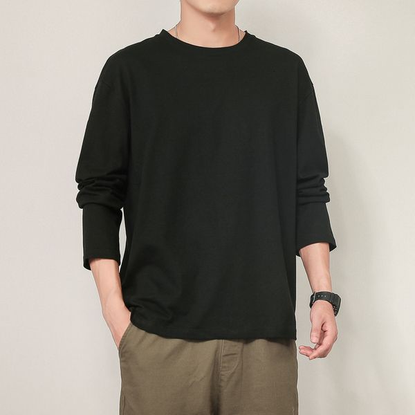 

2021 new autumn spring fashion oversize male tshirt long sleeve the neck shirt for man t imb1, White;black