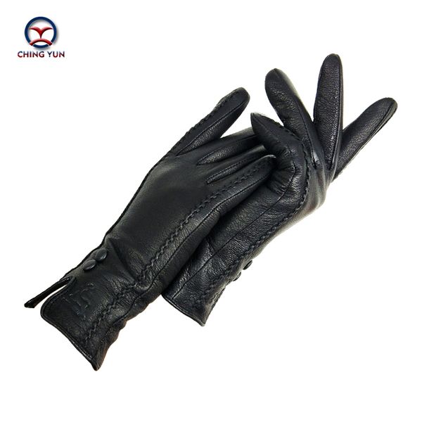 

chingyun new women' soft thicken genuine leather gloves winter autumn ladies fashion brand black warm, Blue;gray