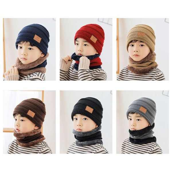 

baby hat winter fashion 2pcs toddler baby girls boys keep warm crochet knitted beanie cap+scarf thicken set kids caps, Yellow