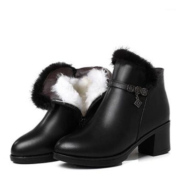 

boots high end elegant fashion warm winter women snow non-slip heels shoes woman plush / wool genuine leather1, Black