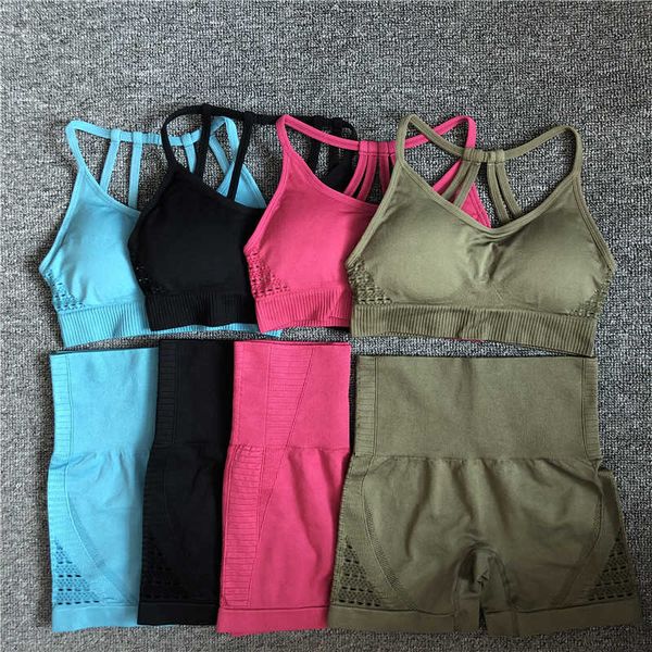 

energy seamless gym set women 2 piece yoga short sets fitness athletic sports running yoga suit workout shorts set sportswear, White;red