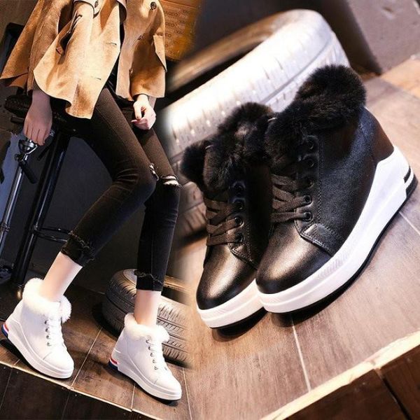 

sneakers white plush snow boots women boots women sneakers shoes woman shoes warm winter zapatos de mujer, Black