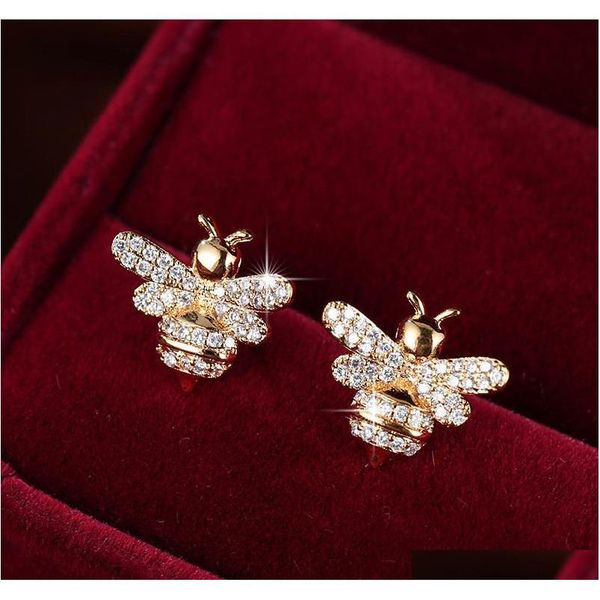 

fashion bee earrings studs crystal charm studs women charm earrings creative personality diamond earrings jllmpi dh_garden, Golden