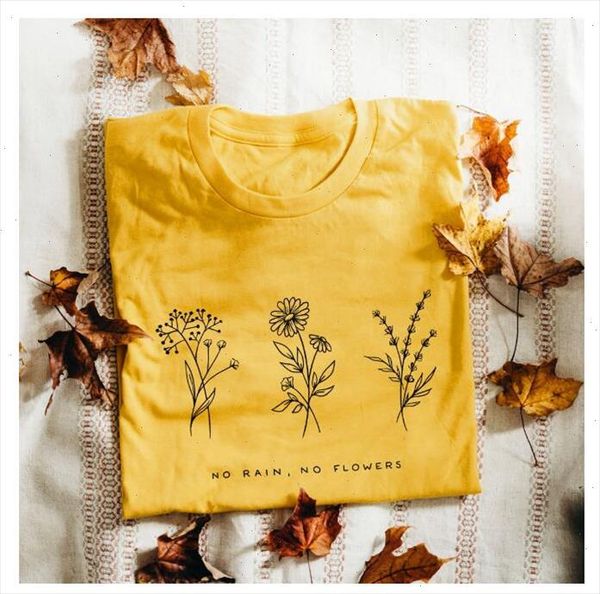 

summer no rain no flowers t shirt fashion casual ladies yellow clothes bees flowers tee short sleeve no rain slogan grunge, White