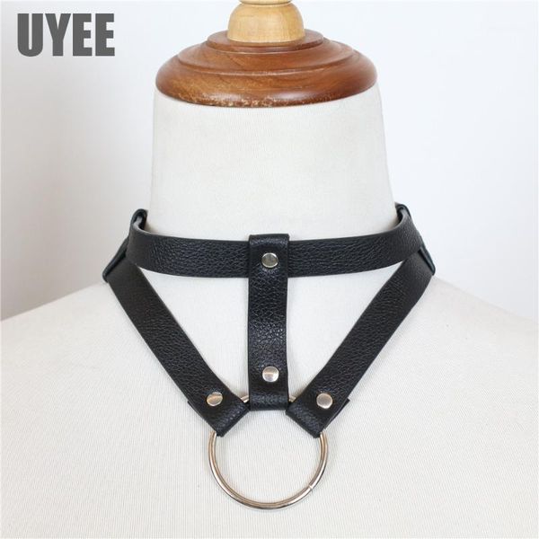 

uyee harness leather belts for women erotic jartiyer leather collar necklace adjustable bondage arnes mujer pastel gothic intimo1, Black;white