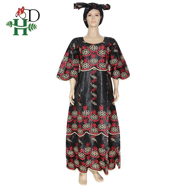 

h&d african dashiki dress for women embroidered bazin maxi dresses traditional south africa ladies clothes nigerian auto gele, Red