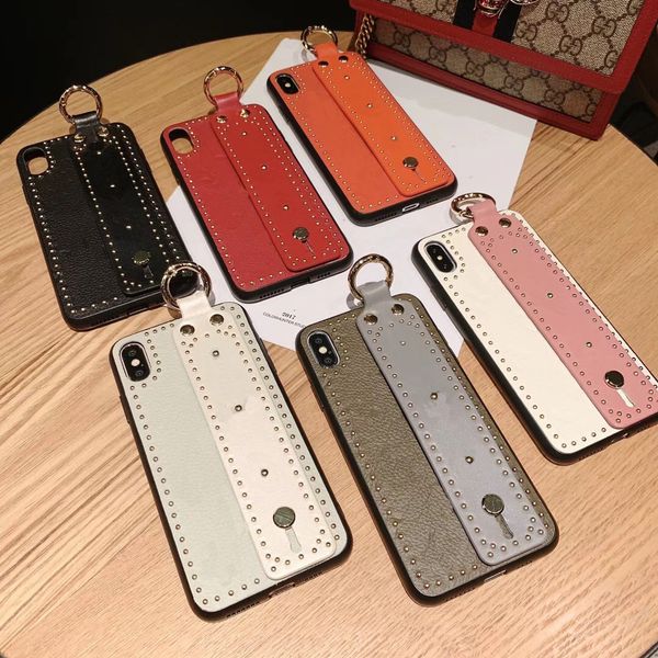 

new designer iphone 11pro case wrist strap suitable for iphone xsmax/7 8plus rivet leather case wholesale-