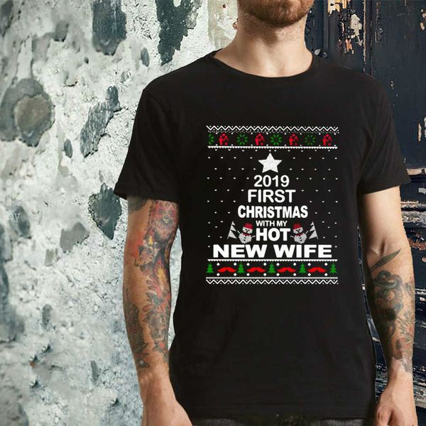 

2019 first christmas with my new wife hoodie designers t shirts sweatshirt