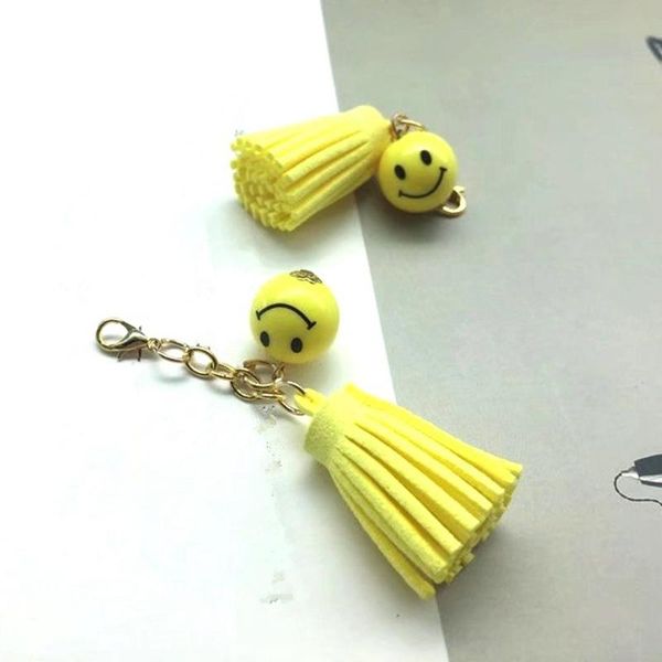 

5pcs mini smiling face round bead tassel jewelry keychain straps pendant crafts handmade making tassels fabric decor accessories h wmtdzj