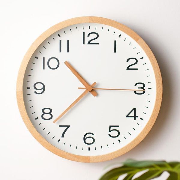 

minimalist nordic wall clock wooden silent round kitchen watch home living room white reloj cocina pared japan clocks ab50wc1
