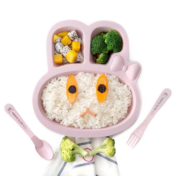 

tuuth cute children tableware set rabbit airplane shape food dishes plates with fork spoon dinner plates for child baby bbymmz