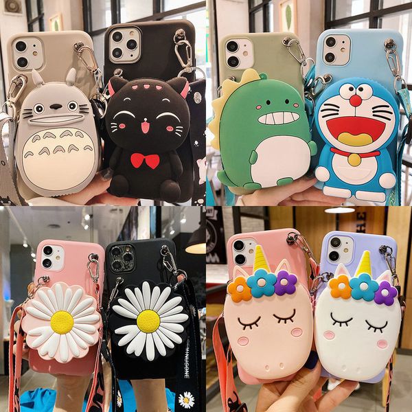 

ins soft phone case for huawei y6 y5 y7 y9 prime 2019 y9s y5p y8p y7p y6p cover 3d silicon cartoon coin bag with lanyard