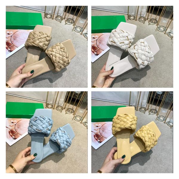 

2022 designer dot slipper chain-braided leather sandals lido flip flop intreccio leather flat sandal black yellow white brown