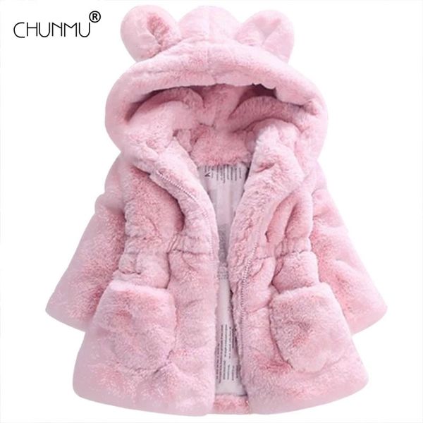 Herbst Winter Faux Pelz Baby Mäntel für Mädchen Warme Kinder Oberbekleidung Mode Ohr Mit Kapuze Für Kinder Jacke Kinder Outwear LJ201125