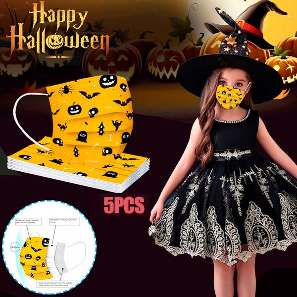 

print l3 5pc disposable child kids halloween masks layers for mascarillas protective mouth covering masques o 2 ply9s
