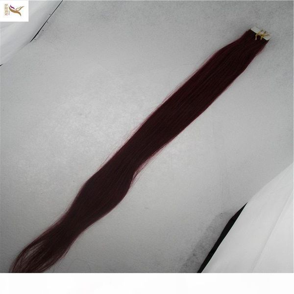 

red color straight pu skin weft hair extensions 100% tape remy human hair extensions 40 pcs 100g hair extensions, Black