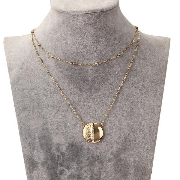 

chokers minar temperament double layering round metal pendant necklace shinning rhinestones bells charms necklaces for women girls, Golden;silver