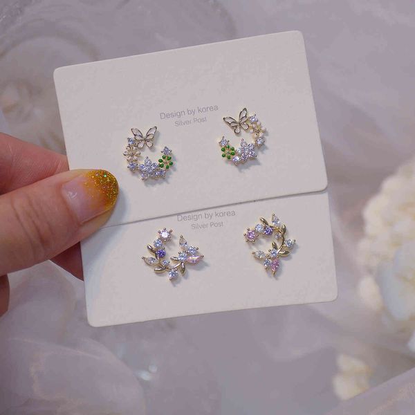 

new exquisite s925 silver needle flower butterfly small fresh daily literary jewelry birthday party lady temperament earrings, Golden