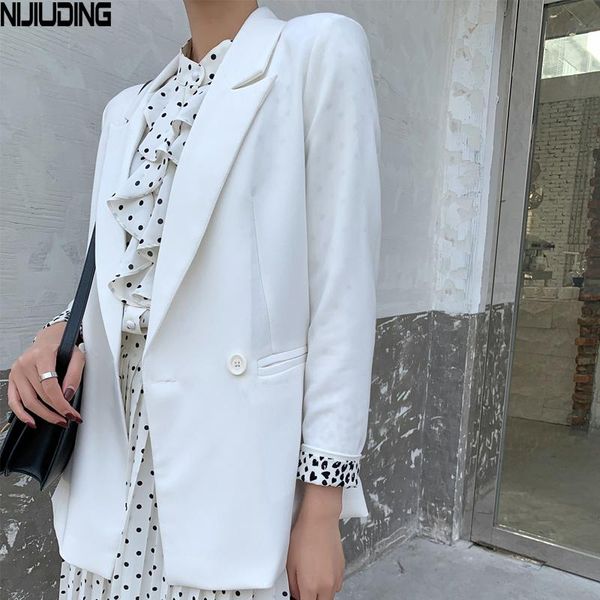 

women's suits & blazers women korea elegant loose style jackets 2021 spring leopard sleeve double-breasted colthing mujer outwear, White;black