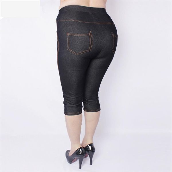 

summer style women leggings super elastic denim soft and breathable 5xl plus size womens mid calf pants, Black